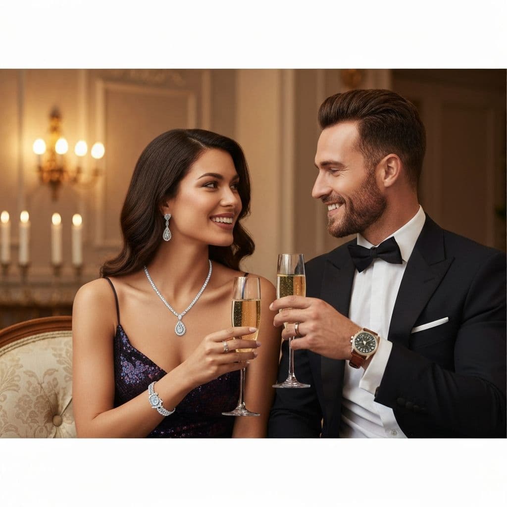 Couple celebrating with jewelry